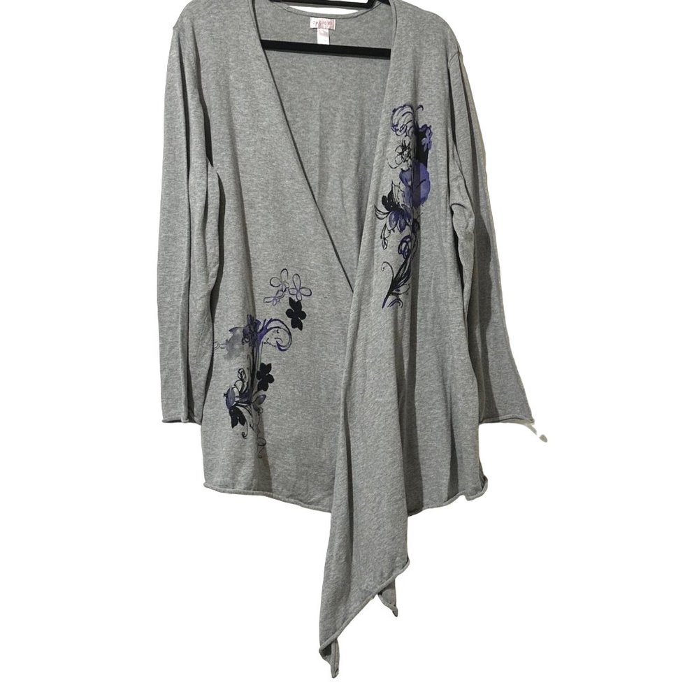 Cacique women’s size 22/24 gray floral long sleeve open lightweight cardigan